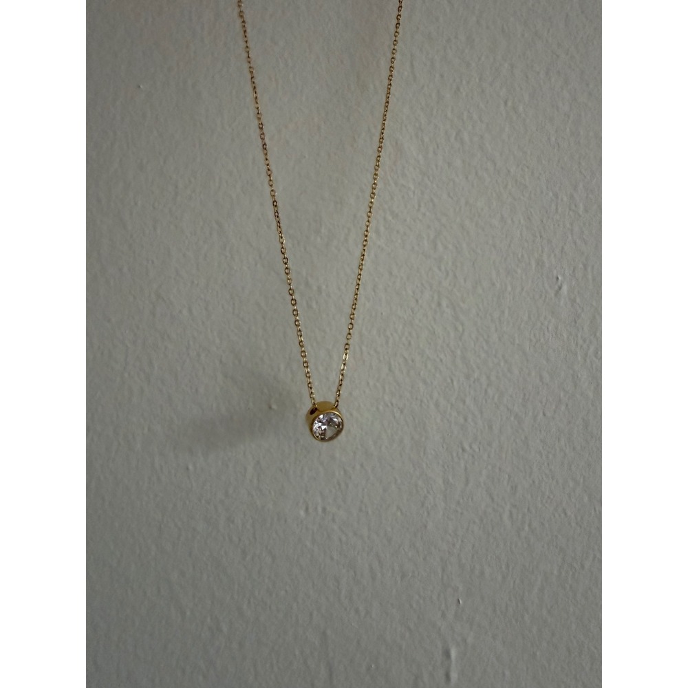 Ramla Minimalist Necklace OS Gold Platrr Clear Bezel Set Solitaire Pendant - Picture 3 of 5